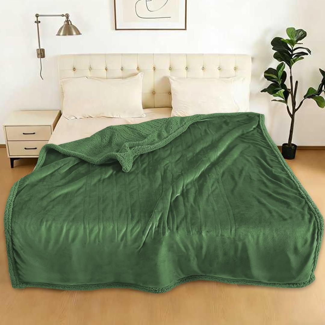 Electric Heated Blanket Full Size 72" x 84" - 5 Heat Settings & 10H Auto-Off, Micro plush Flannel & Sherpa Lining, Machine Washable, Overheat Protection, Ideal Gifts for Home/Bedroom/Sofa, Green