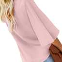 luvamia Women's Casual V Neck Tops 3/4 Sleeve Tie Knot Blouses Solid Button Down Shirts (Pink, M)