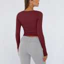 Trendy Queen Womens Square Neck Long Sleeve Shirts Double Lined Slim Fit Tops Y2K Going Out Basic Tees (Red, M)