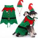 KOOLTAIL Dog Christmas Costume Outfit,Pet Elf Hat and Cape Set, Christmas Tree Mantle Apparel for Holiday Party for Small Medium Large Dogs Cats Puppy, Funny Dog Fleece Clothes Cosplay Dress,Red&Green