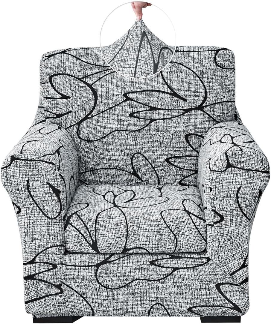 Stretch Printed Sofa Cover Couch Covers, 2-Piece Armchair Cover with Separate Cushion Cover, Washable Soft Spandex Furniture Protector for Living Room(Armchair, Grey Lotus)
