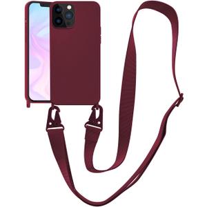 Compatible with iPhone 13 Pro Max Case, Crossbody Phone Case with Strap Neck Lanyard Adjustable, Shockproof Drop Protection Silicone Phone Cover for iPhone 13 Pro Max, 6.7 Plum