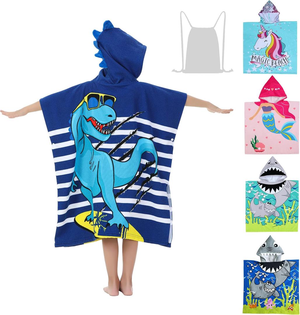 Dinosaur Beach Towel with Hood for 3-10 Years Boys and Girls Hooded Towels Bath Robe for Kids