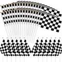 30Pcs Checkered Black and White Racing Stick Flag Small Mini Hand Held Race Car Flags Party Decorations