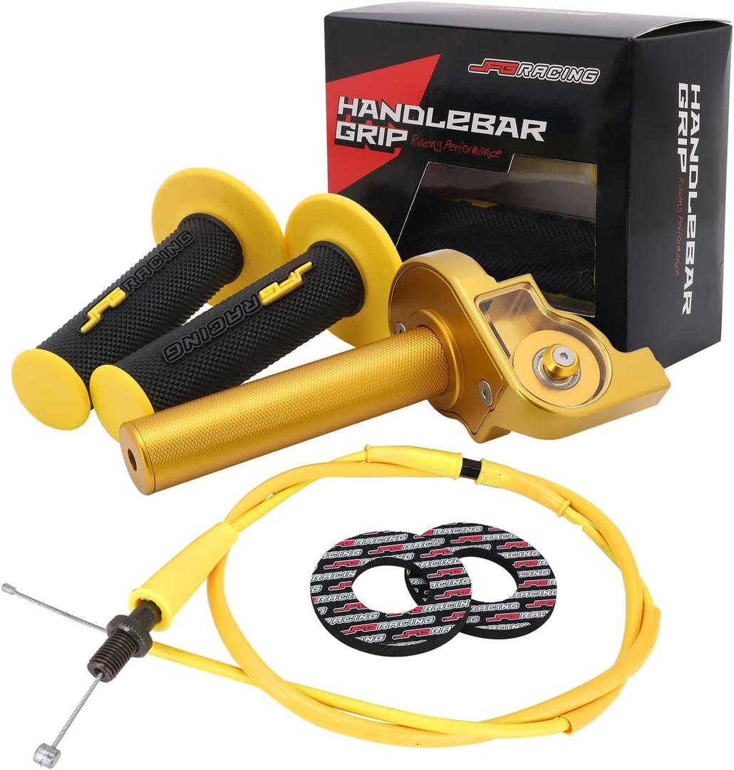 JFG RACING Motorcycle Throttle Assembly,7/8" 22mm Quick Twist Throttle Grips With Throttle Cable Aluminum Alloy Universal For CRF50 KLX SSR TTR 110 125 150 200 250cc Dirt Pit Bike ATV Mini Bike Gold