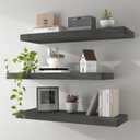 Floating Shelves 24 Inch Wall Shelf Solid Wood Mounted Storage for Bedroom Living Room Set of 3, Rustic Grey Wall Shelves