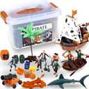 Liberty Imports Bucket of Pirate Action Figures Toys Playset with Pirate Ship, Boat, Treasure Chest, Cannons, Shark for Kids Imaginary Pretend Play