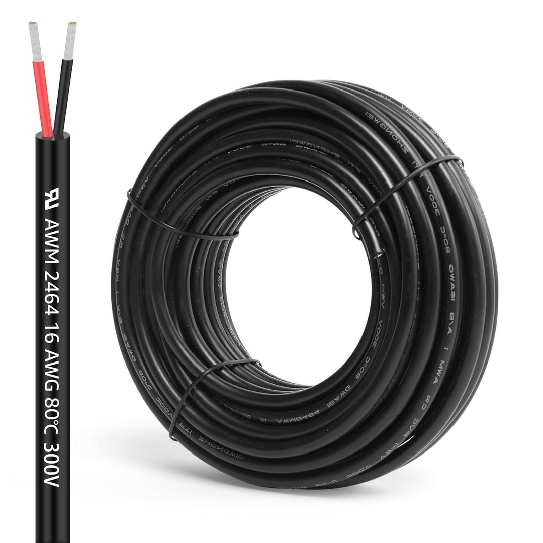AMZDEPOT 16 Gauge 2 Conductor Electrical Wire, 30FT 16AWG Stranded PVC Cord Tinned Copper Flexible Low Voltage Cable, Extension Power Cord for LED Strips, Indoor Lamps, Landscape Lighting, Automotive