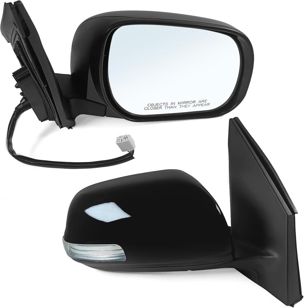 Right Passenger Side Mirror Assembly Fits 2009 2010 2011 2012 Toyota Rav4 with Power Glass Heated Turn Signal Manual Folding Match to Black Replace TO1321266(7 Pins)
