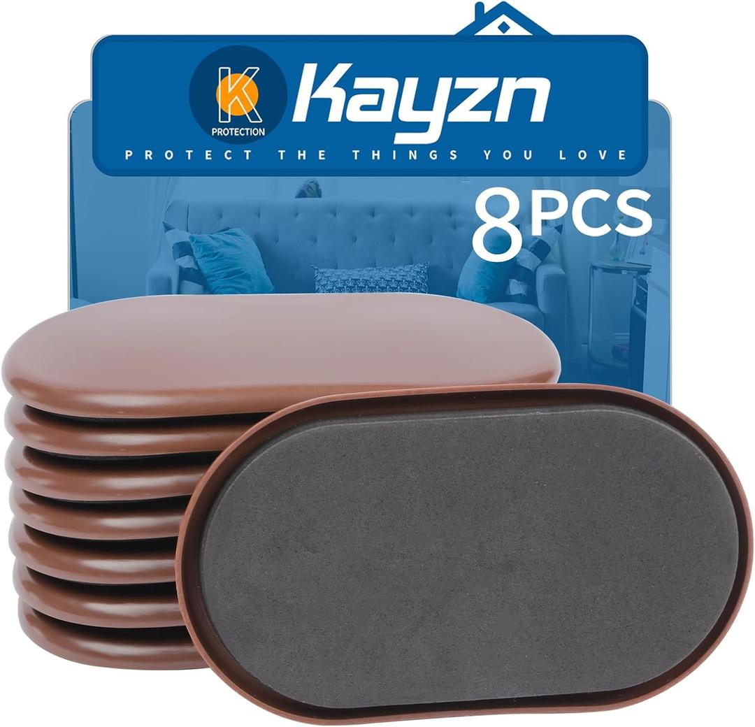 8 Pack Furniture Slider, 3-1/2" x 6" Oval Heavy-Duty Movers, Reusable Carpet Sliders for Heavy Furniture, Moving Pads - Protect Carpet Surface (3-1/2" x 6"(For Carpet), Brown)