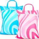 2 Pcs Large Travel Laundry Bag Waterproof with handle Washable Dirty Clothes Bag for Traveling Wet Dry Bag Bathing Suit Workout Bag for Gym Clothes Laundry Wet Clothes Swimming Pool College Dorm (Blue, Pink Abstract Wavy)