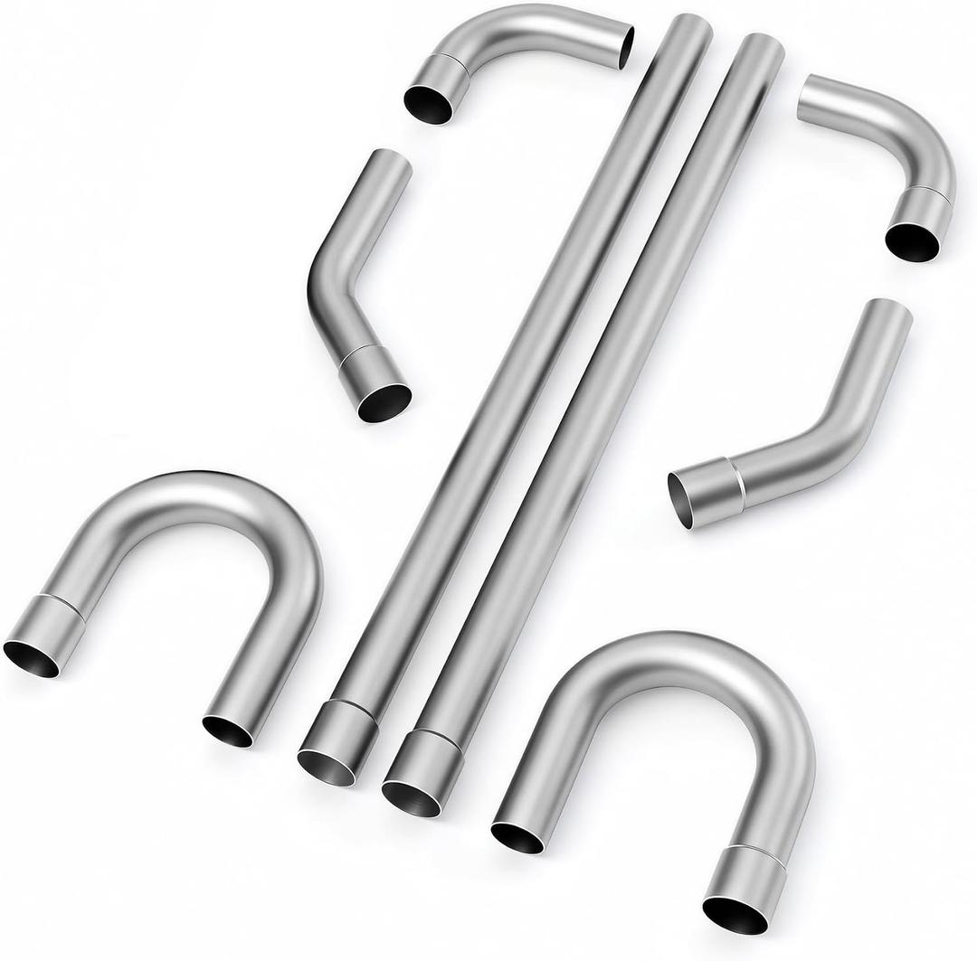 Neoaider Universal 2.25'' Custom Exhaust Kit, 8Pcs | 18 Gauge Mild Steel DIY Custom Exhaust Tubing Pipe, Straight Pipe & Mandrel Bend Pipe Kit