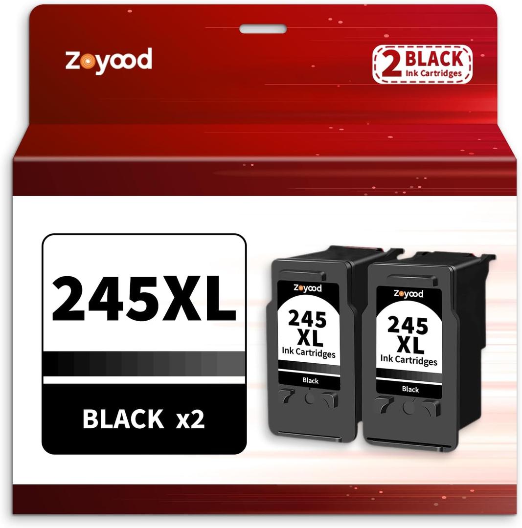 Remanufactured Ink Cartridge Replacement for Canon 245XL Black Ink Compatible for Canon 245 PG245 PG245XL PG-245 XL Work with Pixma MX490 MX492 MG2522 TR4520 TS3322 TS202 MG2500 (2 Black)