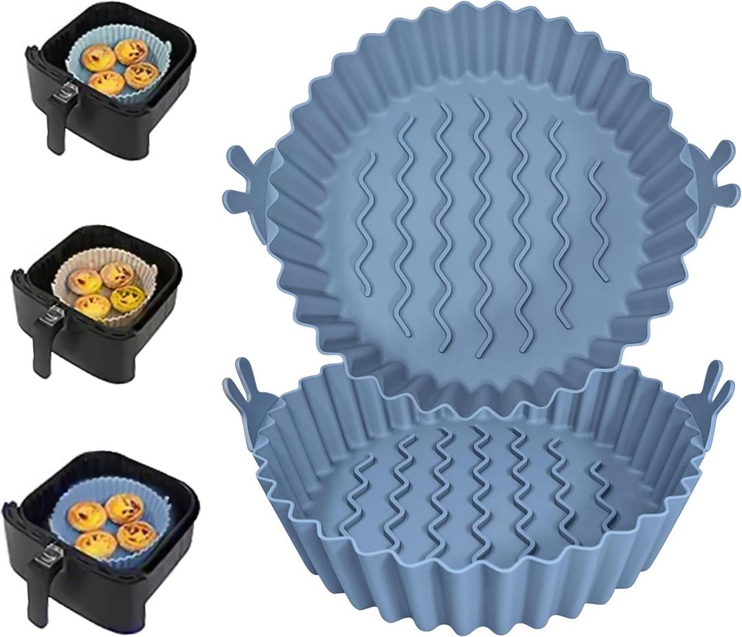 Air Fryer Silicone Liners, Air Fryer Silicone Pot Reusable Food Grade Airfryer Liners Baking Basket Accessories (Dark Blue,8 Inches) (1"L x 1"W)