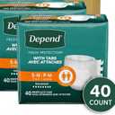 Depend Adult Diapers with Tabs, Incontinence Protection with Tabs, Unisex, Small/Medium (1934" Waist, Up To 170 lbs), Maximum Absorbency, 60 Count (2 Packs of 20)