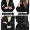 GRAN ORIENTE Women's Faux Leather Coat with Faux Fur Collar,Winter Warm Belted Mid Length Trim Jacket Fur Lined with Hood (Black)