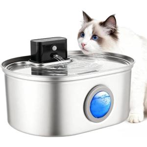 Cat Water Fountain Stainless Steel, 3.5L/118oz Large Capacity Automatic Cat Water Dispenser with Filter, Cordless, Ultra Quiet Pet Water Fountain