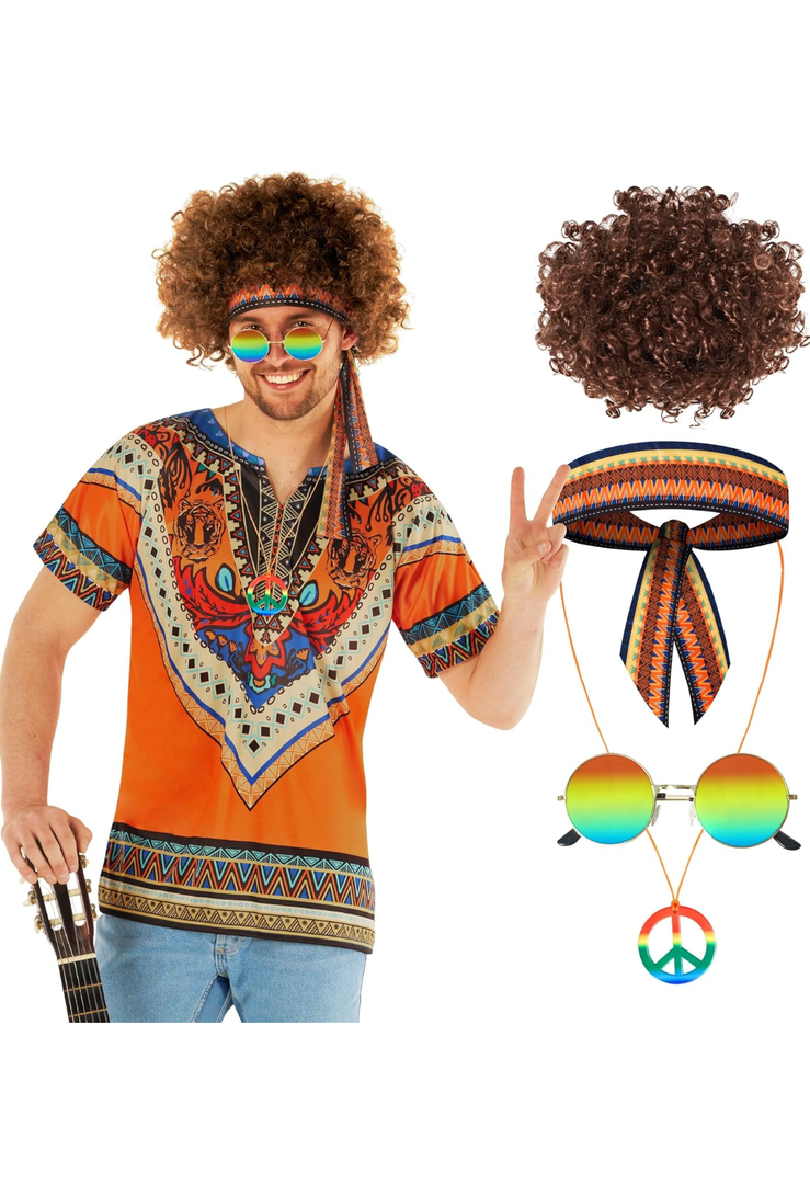Morph Hippie Costume Mens 70s Outfit Adult Hippie Costume 70s Costumes For Men Retro 70's Outfits For Adults