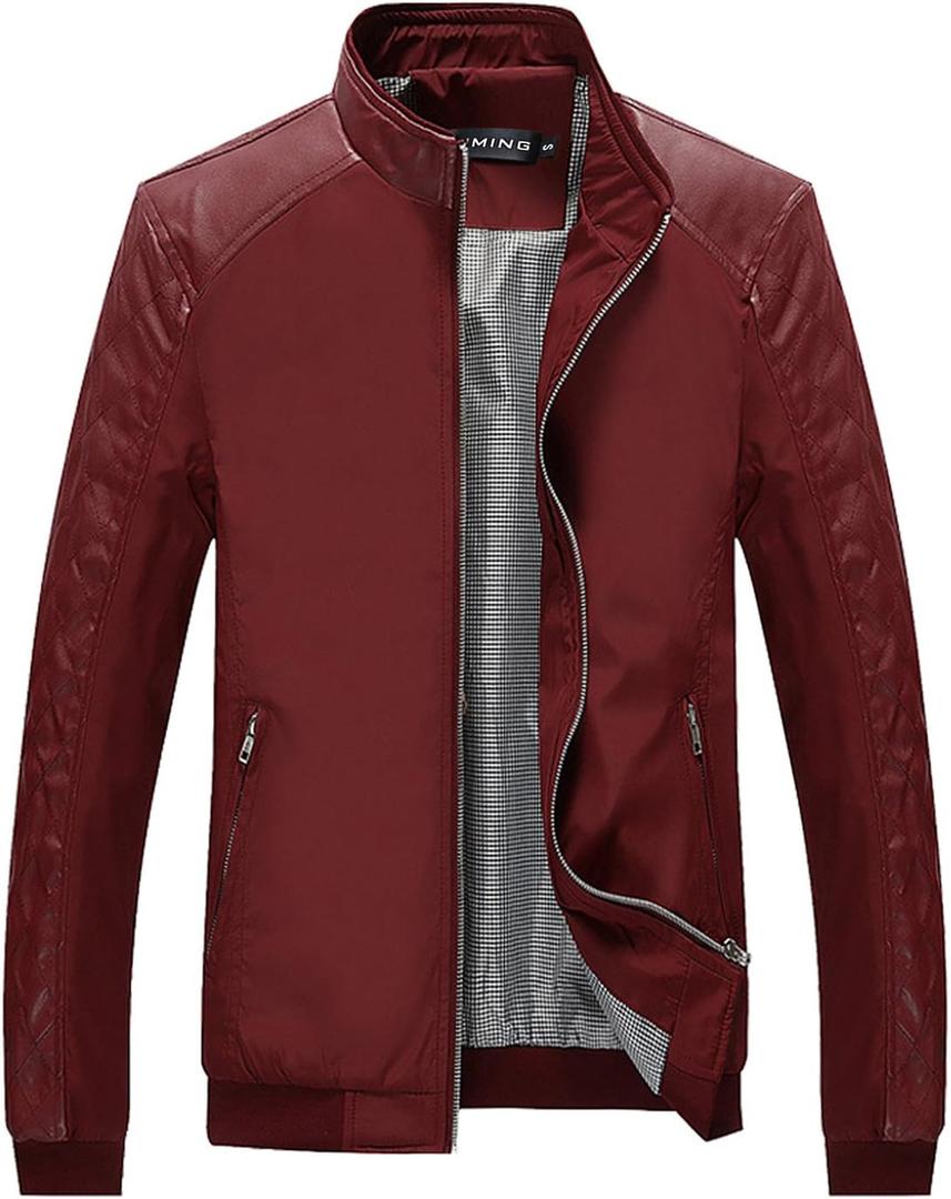 Tanming Men's Casual Slim Fit Lightweight Zip Up Softshell Bomber Jacket (Medium, Red) Tanming Men's Casual Slim Fit Lightweight Zip Up Softshell Bomber Jacket (Medium, Red)