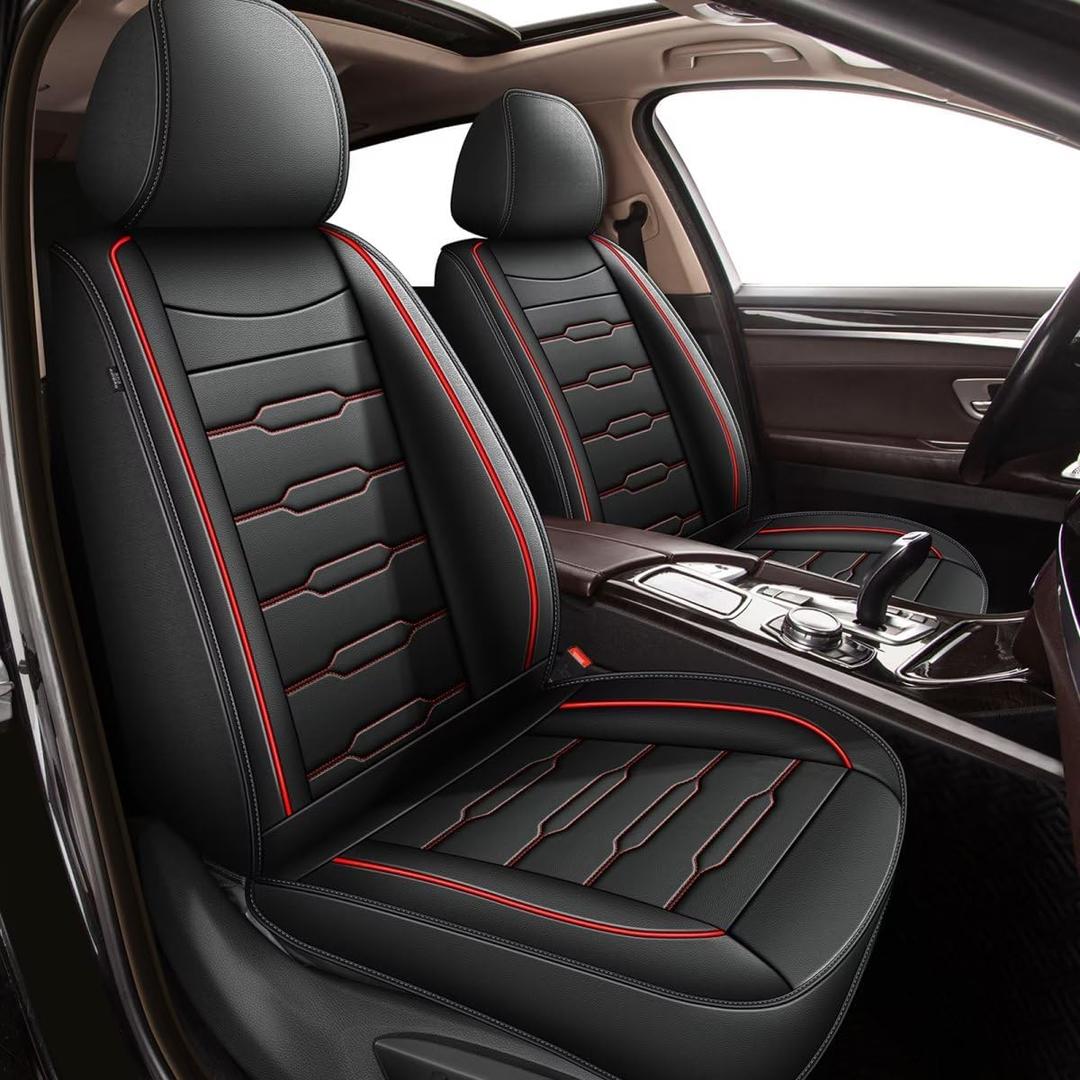 Carseats Seat Cover Custom Fit for 2010-2023 2024 Kia Forte Faux Leather Car Seat Protector Compatible Airbag Vehicle Seat Covers Cushion Covers Waterproof Front Rear Seat Full Set(2 Rows 5 Seats) (Red Line)