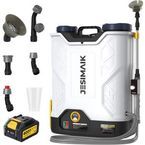 JESIMAIK Battery Powered Backpack Sprayer 4.8 Gallon, 4.0Ah Battery Electric Backpack Sprayer with Telescopic Wand & 5 Nozzles, 120 PSI Handle-Mounted Adjustable Pressure for Weed Lawn Garden