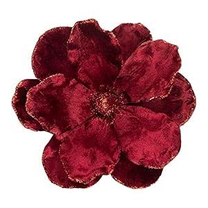 KI Store Velvet Christmas Poinsettia Burgundy Artificial Magnolia Flower Ornaments Floral Picks Stems for Christmas Tree Decorations Pack of 6 for Xmas Tree Wedding Centerpiece