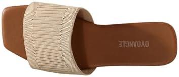 OYOANGLE Women's Single Band Square Open Toe Slide Sandals Summer Slip on Flat Sandals, Beige, 39