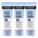 Neutrogena Ultra Sheer Dry-Touch Sunscreen For Face & Body, SPF 70 Broad Spectrum UVA/UVB Protection, Lightweight Water Resistant & Non-Greasy, Travel Size Sunscreen, 3 fl. oz (Pack of 3)