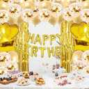 HOPULARITY Gold Birthday Party Decorations - Sweet 16 21st Women Girls Happy Birthday Banner, Fringe Curtains, Heart Star Foil Confetti Balloons Backdrop Supplies Mix Set of 3