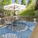 Ileading Waterproof Outdoor Rug 6x9, Reversible Plastic Straw Patio Rug, Portable Indoor Outdoor RV Camping Mat Carpet for Deck, Porch, Balcony, Backyard, Picnic, Floral Dusty Blue