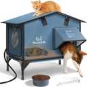 Upgraded Heated Cat House for Outside Escape Door, Highly Insulated Heated Outdoor Cat House Waterproof Awning, Weatherproof Outdoor Feral Cat Shelter for Stray Winter (22.0"L x 12.0"W x 20.0"H, Grayish Blue)