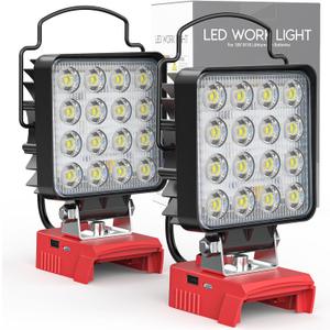 2PCS Cordless LED Work Light Compatible With Milwaukee 18v Battery,70W 7000Lumens Battery Powered LED Flood Light Only, with USB & Type-C Charging for Emergency, Workshop, Garage, Outdoor Activities