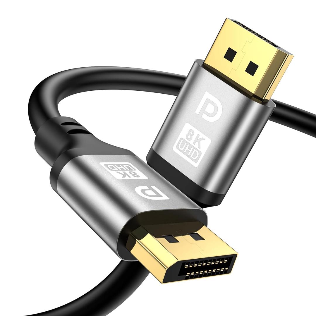 DisplayPort Cable 6.6FT, DP 2.1 Cable, 32.4Gbps High Speed, DP to DP Support 8K@60Hz 4K@144Hz, Gold-Plated Connector, DisplayPort Cord for Monitor, PC, Laptop, Gaming setups