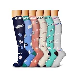6 Pack Copper Compression Socks for Women and Men Circulation-Best Support for Medical, Running,Nursing,Athletic, L-XL