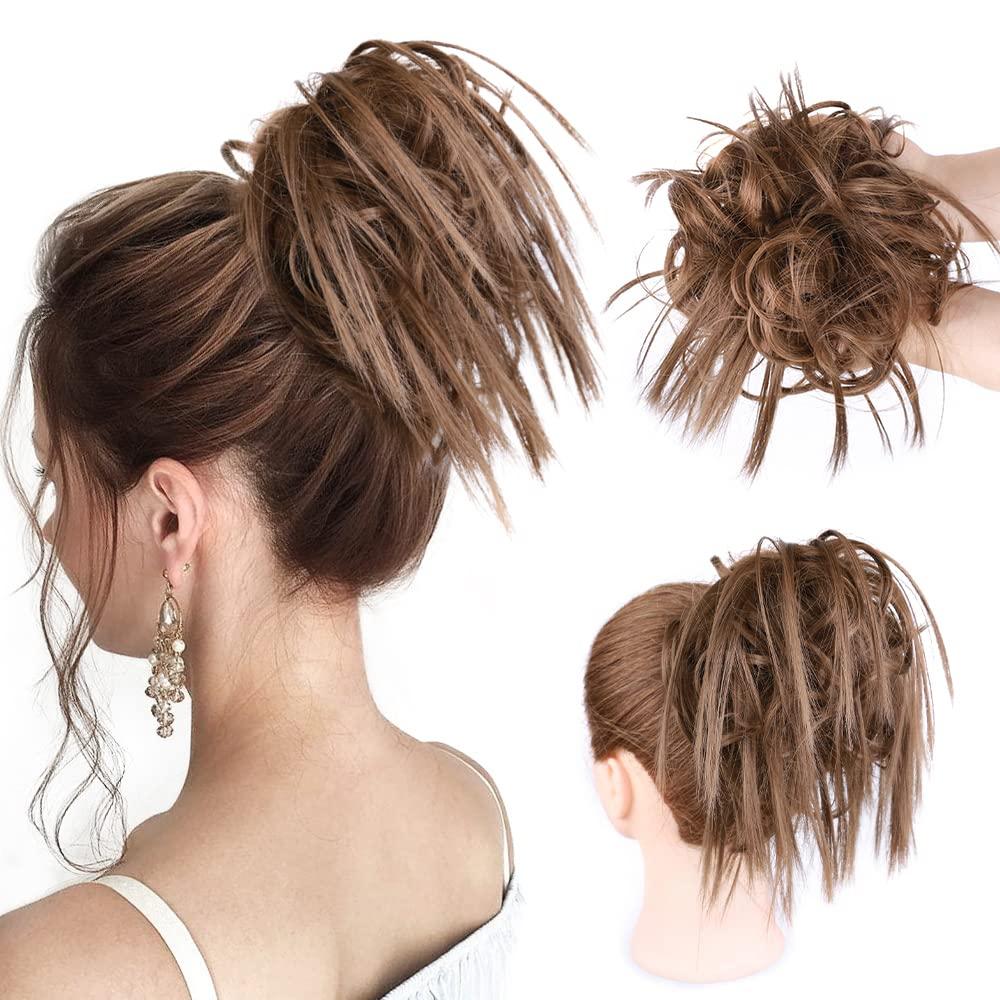 HMD Tousled Updo Messy Bun Hair Piece Hair Extension Ponytail With Elastic Rubber Band Updo Extensions Hairpiece Synthetic Hair Extensions Scrunchies Ponytail Hairpieces for Women (Reddish Brown)