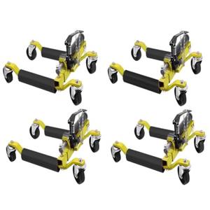 GarveeTech 4 Pcs Car Wheel Dolly with Hydraulic Tire Jack, 1500 LBS Capacity Trailer Dolly for Vehicle Positioning for Truck RV Trailer, Yellow