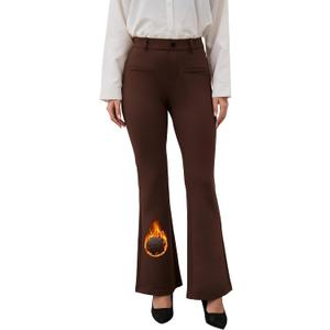 VIMPEP Womens Classic Yoga Dress Pants High Rise Flare Soft Feeling Pull On Work Yoga Pants for Business Office Work 2102 (Brown)