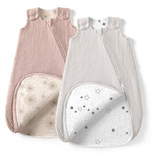 lulumoon Sleep Sack Muslin for Baby: Cotton Wearable Blanket for 3-9 Months - Soft Lightweight Ideal for Nursery Lounge Nighttime Naptime (Small, Sanddaisy&greystar)