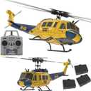 315MM UH-1 Remote Control Helicopter Aircraft for Adults Expert 6CH C032 RC Heli Maintain Altitude Brushless Motor/Optical Flow Positioning/Fly Upside Down 3D Rolling (RTF Yellow 3-Batteries)