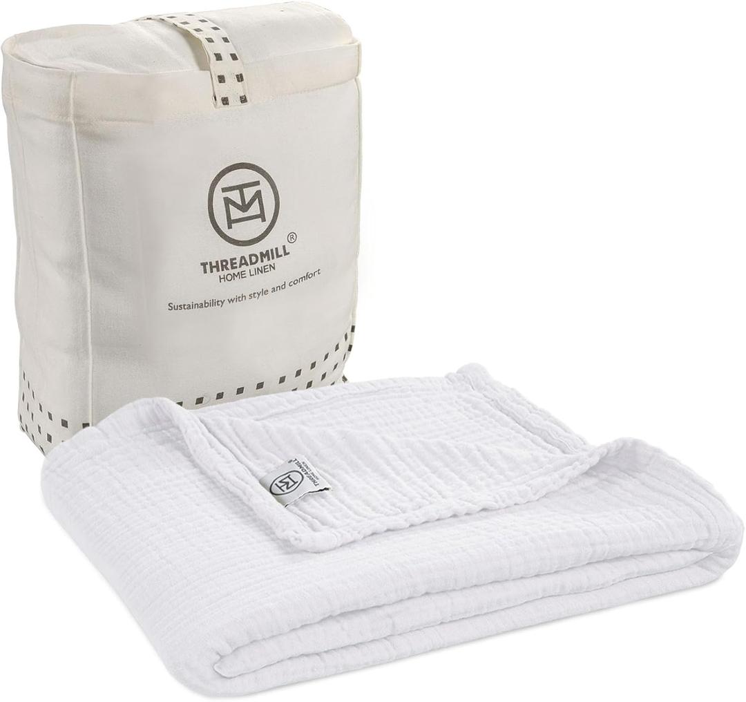 Threadmill Muslin Swaddles for Newborns| 4 Layer Swaddle Baby Blankets | Multi Use Muslin Blankets 41 x 37| Ultra-Soft Breathable Baby Wrap for Boys & Girls| Registry Essential| White