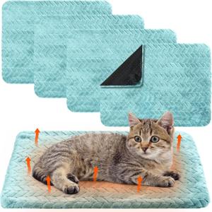 4 Pack Self Warming Cat Bed Mat Self Heating Pad for Dog Extra Warm Winter Pet Pad Washable Thermal Pads Mats for Pets Indoor Outdoor(Green,16 x 20 Inch)