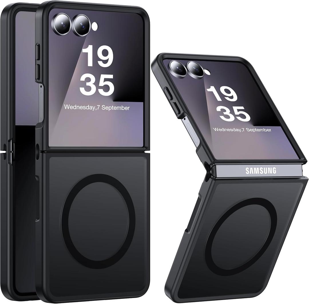 FNDMIL NO.1 Magnetic for Samsung Galaxy Z Flip 7 Case Compatible with MagSafe [Military Grade Drop Tested][Translucent Matte][AntiFingerprint] Soft Silicone Bumper for Samsung Flip 7 Case Slim,Black