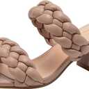 Athlefit Women's Braided Heeled Sandals Strappy Square Open Toe Heels Backless Mules Slip On Block Heels