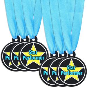 60 Pcs Star Performer Award Medals, 2 Inch Rubber Medals Bulk Winner Encourage Team Participation for Kids Adults Trophy Award Prize Gift Competitions Graduation Party