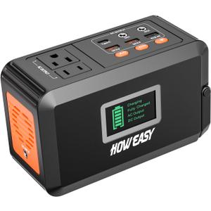 HOWEASY Portable Power Station,120W(240W Peak) Solar Generator,88Wh Lithium Battery Power with 110V AC Outlet/DC/USB/LED Light for Outdoor Camping Trip Hunting Emergency(Solar Panel Optional)