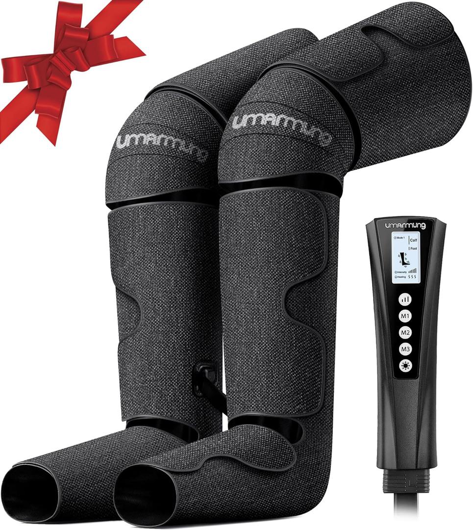 UMARMUNG Air Compression Leg Massager with Heat - Pain Relief & Circulation Booster for Foot, Leg, and Knee - Gifts for Men, Women, Dad, Mom for Mother's Day, Father's Day, Birthdays, and Christmas