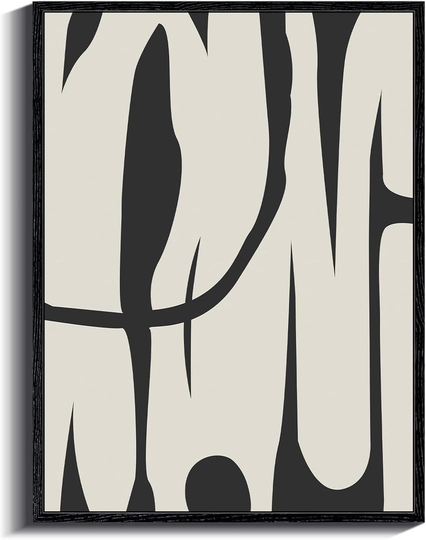 ARPEOTCY Black Framed Canvas Wall Art, Line Art Minimalist Paintings Artworks, Black and White Abstract Pictures Decor, Prints Hanging Wall Decor for Bathroom Bedroom Office 12x16inch