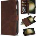 ZZXX for Samsung Galaxy S23 Ultra Wallet Case with RFID Blocking Card Slot PU Leather Zipper Flip Folio with Strap Kickstand Protective Cover for Galaxy S23 Ultra Case Wallet(Coffee-6.8 inch)