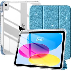 TiMOVO Case for iPad (A16) 11th Generation 11 Inch 2025, iPad 10th Generation Case 10.9 Inch 2022 with Pencil Holder,Slim Protective Cover with Clear Back Shell,Auto Wake/Sleep, Glitter Bule