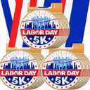 24 Pcs 5K Running Medals Bulk 2'' Race Medallion Trophy Award with Blue Whit Red Ribbons Labour Day Supplies for Race Walk Tournaments Match Sports Competition